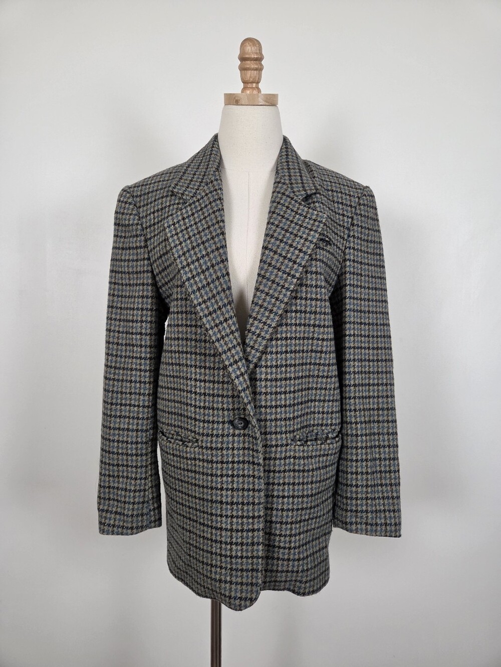 Romanian Houndstooth Oversized Blazer Blue Brown Boxy (c1) - Picture 2 of 12